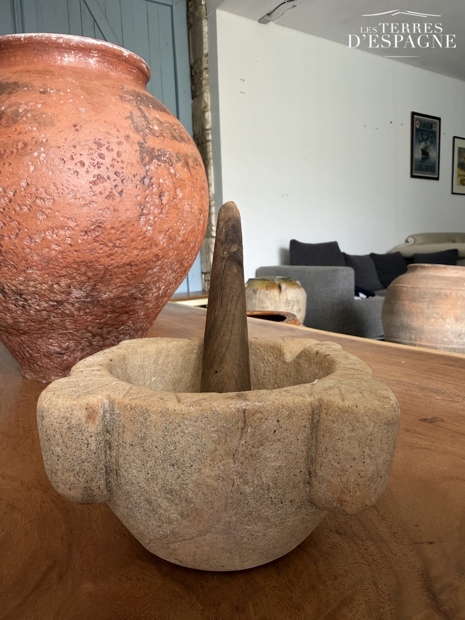Mortier en pierre ancien 20cm x 15cm - Les Terres d'Espagne